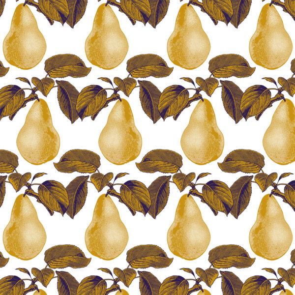 Mustard yellow golden brown pear print screen printed