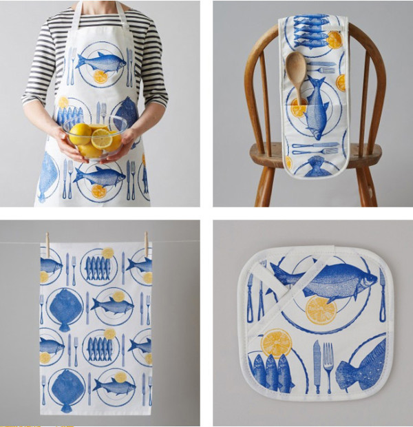 Fish Supper Apron, Oven Gloves, Tea Towel, Pot Holder